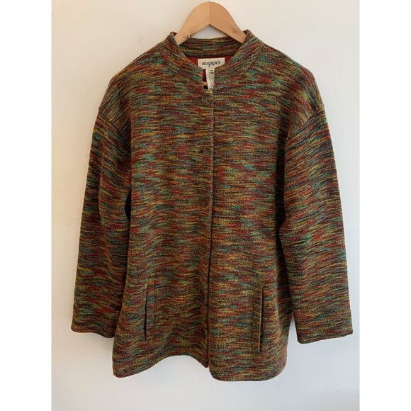 VTG Easy Spirit Rainbow Knit Cardigan Sweater 1X Cottage Core Metal Button Lined - Picture 2 of 13